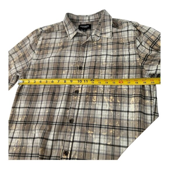 PacSun Flannel Button Down Men's Shirt Sz L Tan, White & Black w/Gold Hints - Picture 7 of 9
